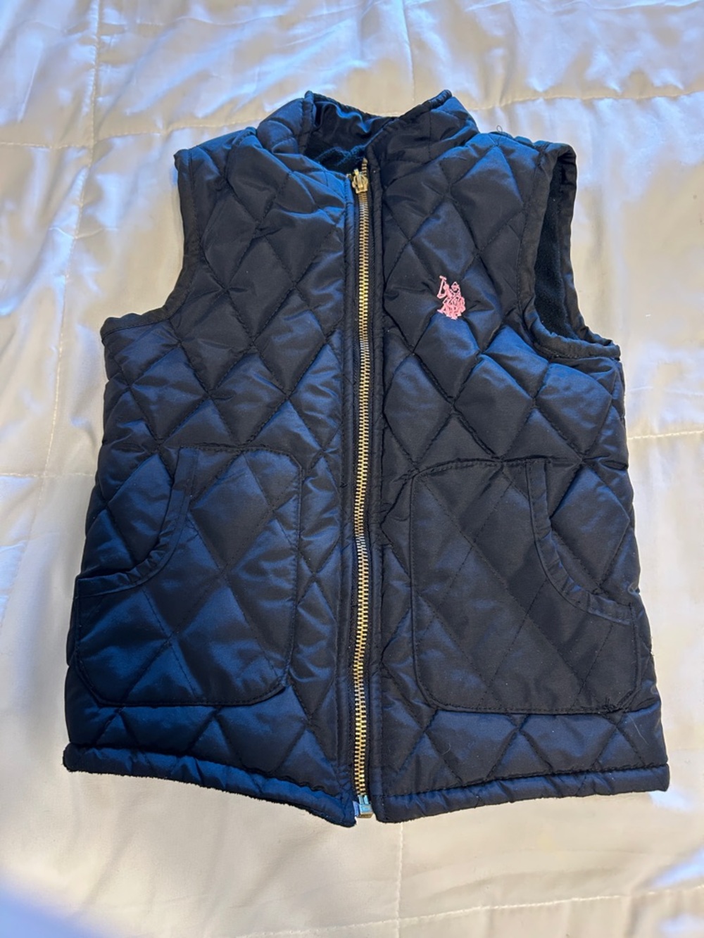 U.S. Polo Assn. Black Quilted Jacket with Pink Label